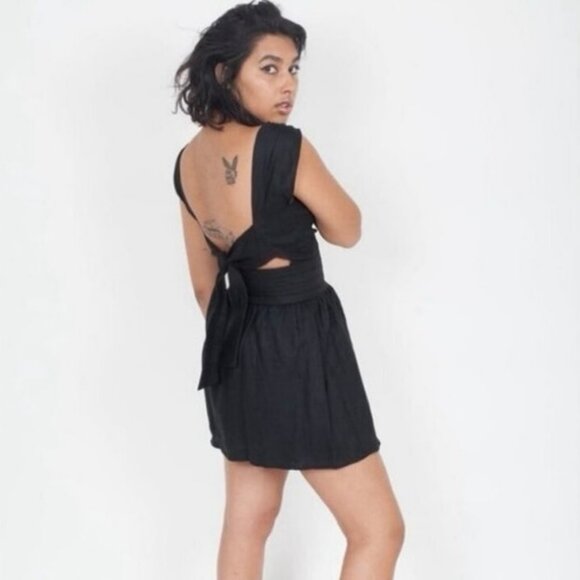 SIR the Label Patti 100% Linen Mini Dress Black Sleeveless Deep V Size Small - Picture 6 of 8